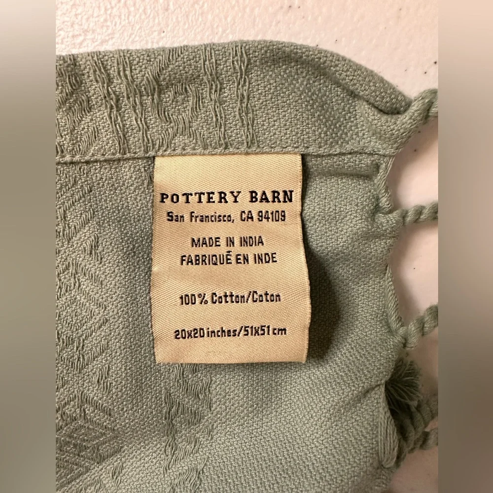 Pottery Barn Set of 6 Green Fringed Napkins
